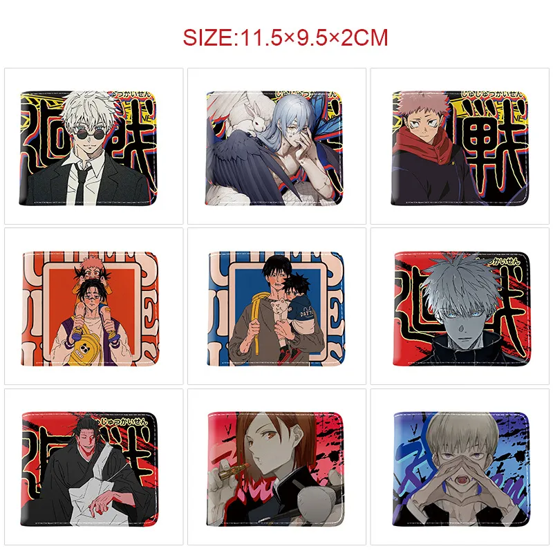Jujutsu Kaisen Inspired Short Bi-Fold Wallet – Full Color PU Leather Card Holder with Coin Pocket & ID Window, Unisex Compact Billfold for Fans & Students